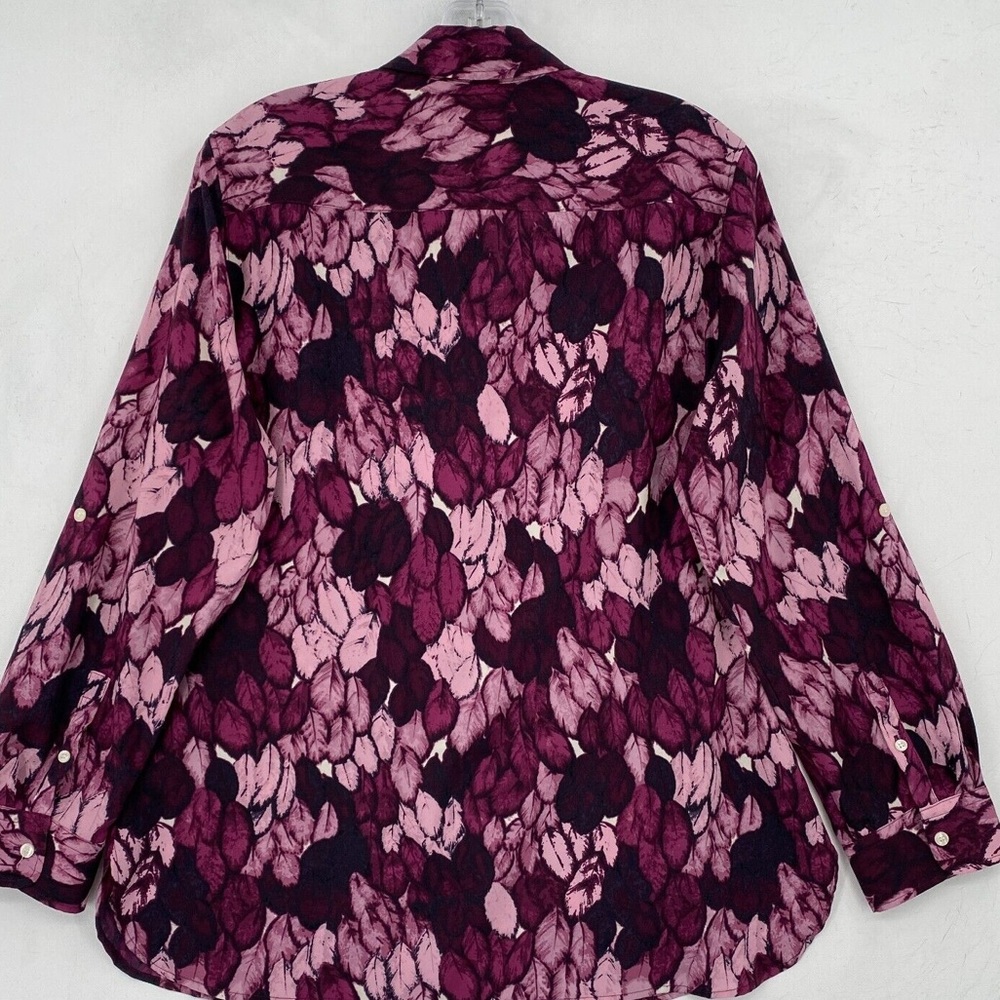 Talbots Petites Size PL Shirt Purple Pink Floral Long Sleeve Button Up Chiffon - Picture 4 of 7